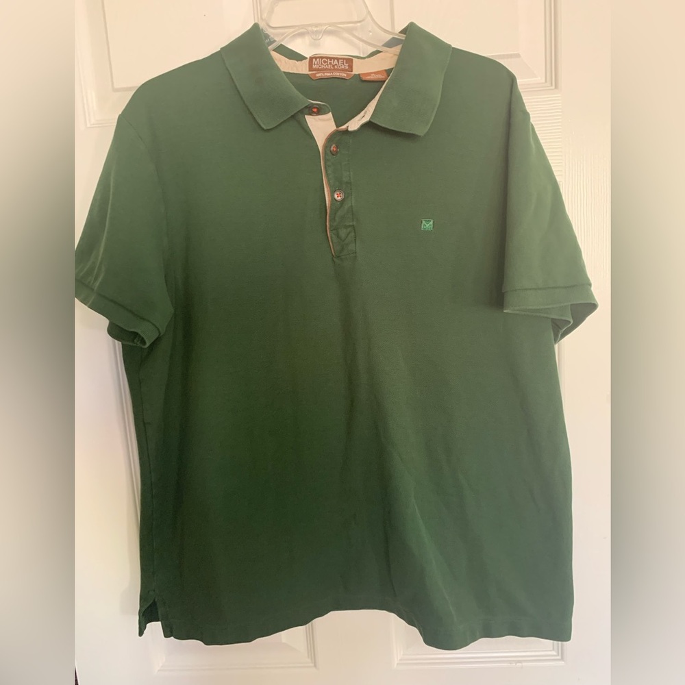 Michael Kors Polo: Green Shirt, 💯% Cotton, Short Sleeves, Size XL